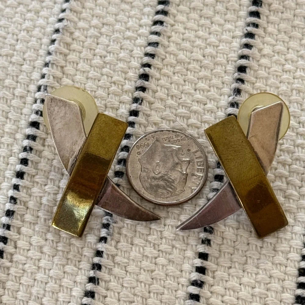 Vintage Mexican .925 Sterling Silver & Brass Earrings - Picture 2 of 3